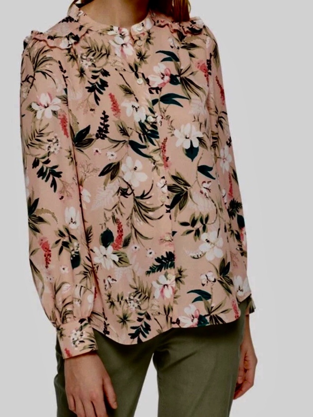 Kate Spade Botanical Floral Ruffle Collar Button-Front Blouse - Pink, Size XXS